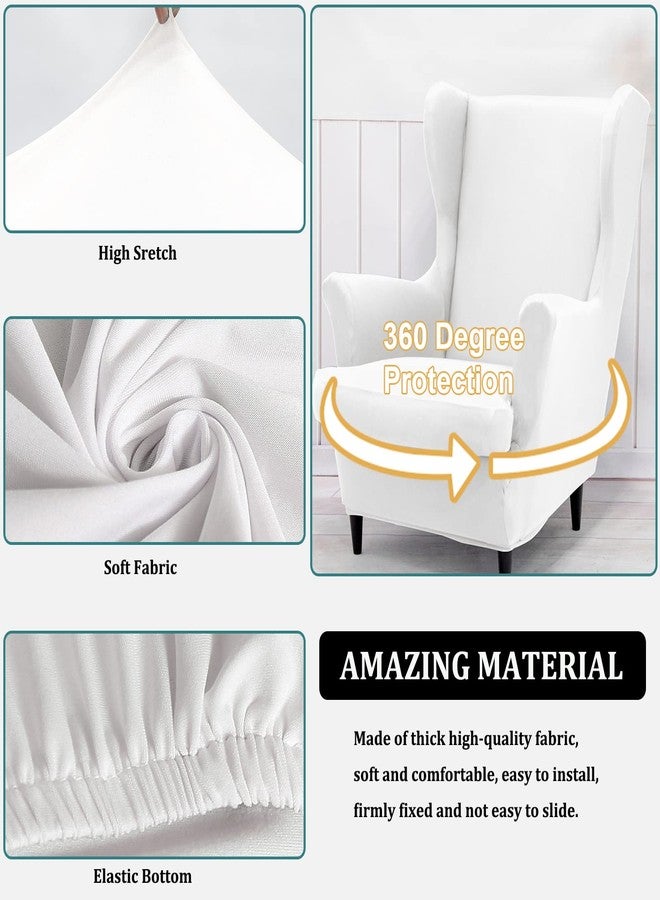 NILUOH Wingback Chair Cover 2-Piece Soft Stretch Wing Chair Slipcover Solid Color Armchair Sofa Couch Cover Furniture Protector with Elastic Bottom for Living Room Bedroom (White) - Image 2
